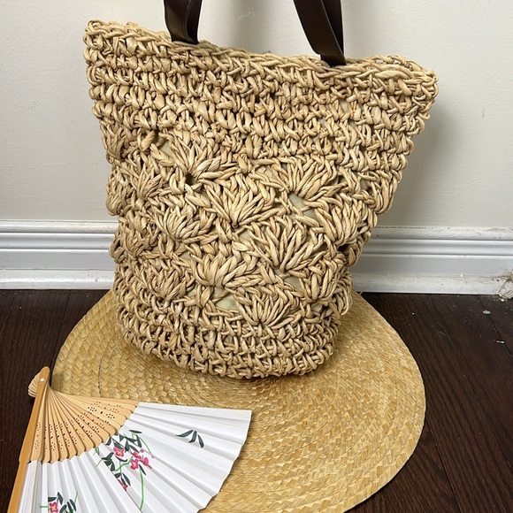 Vintage shoulder Cottagecore  Straw Bag - Picture 2 of 10
